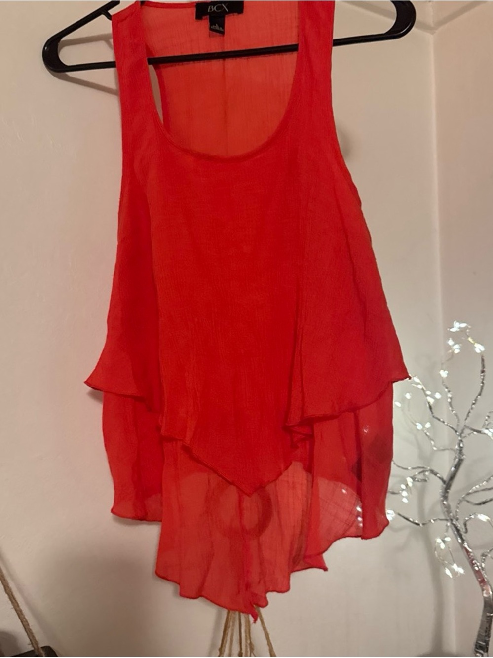 BCX Bright Red Layered Handkerchief Hem Tank